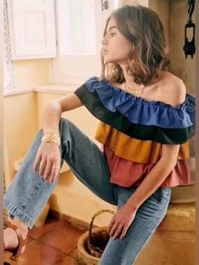 Sezane Tania Top Blouse in Mix Colors Size 46 US 14